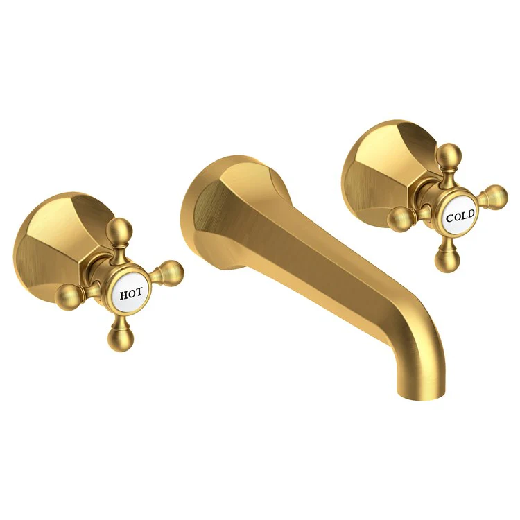 Lavatory Faucet Metropole Wall Mount 8 Inch Spread 2 Cross ADA WaterSense Stainless Steel PVD 1.2 Gallons Per Minute Brass Less Drain Spout Reach 7-1/2 Inch - Frankwebs