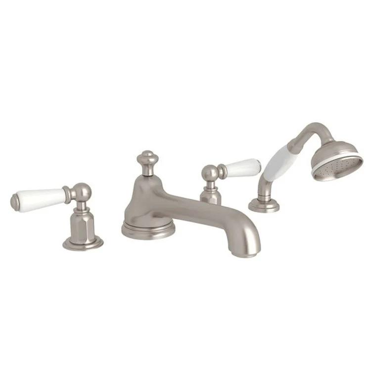 Tub Filler Edwardian Deck Mount with Handshower 2 Lever Low Level Fixed Spout Unlacquered Brass - Frankwebs
