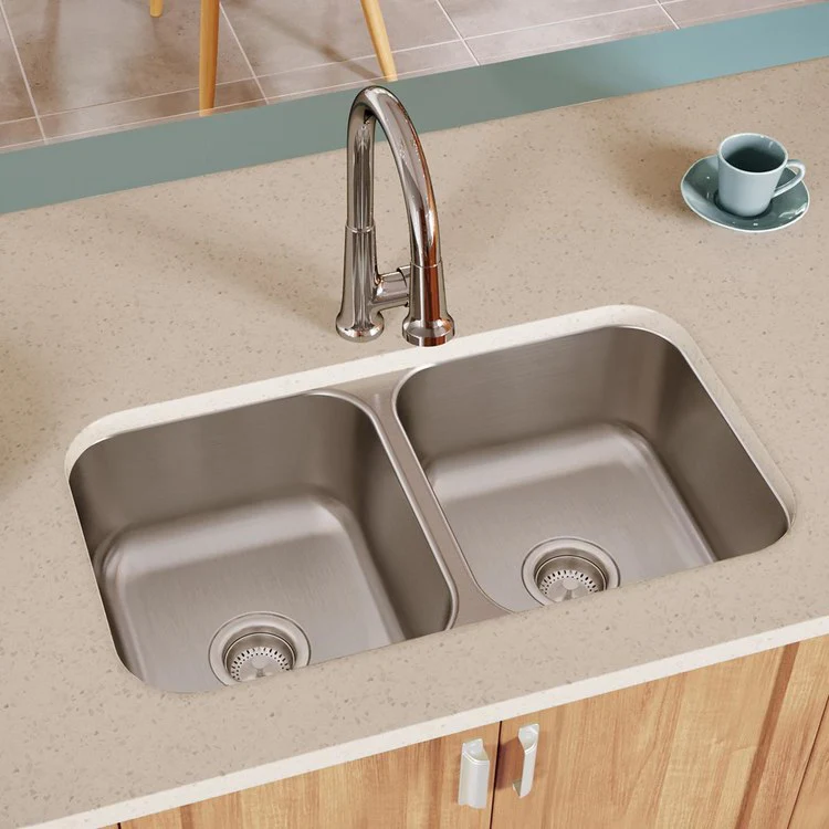 Kitchen Sink Dayton 31.75 x 18.25 Inch Double Bowl Equal Soft Satin Undermount 8 Inch - Frankwebs