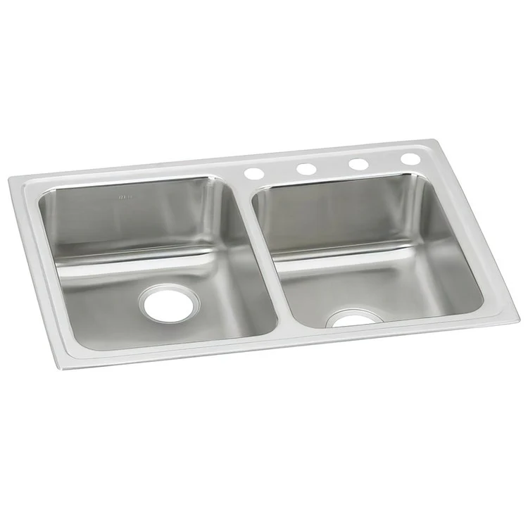 Kitchen Sink Lustertone Classic 33 x 22 Inch Double Bowl 4 Hole Lustrous Highlighted Satin Top Mount Stainless Steel Drain Location Center Rear Drain Location Center Sound Guard - Frankwebs