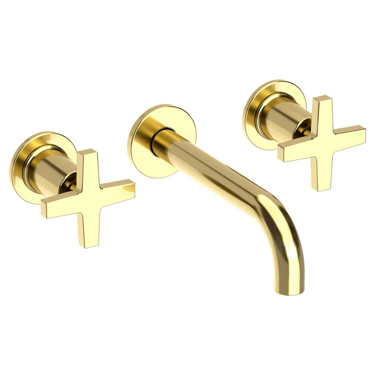Lavatory Faucet Dorrance Wall Mount 8 Inch Spread 2 Cross ADA Watersense French Gold PVD 1.2 Gallons Per Minute Brass Less Drain Spout Reach 7-1/9 Inch - Frankwebs