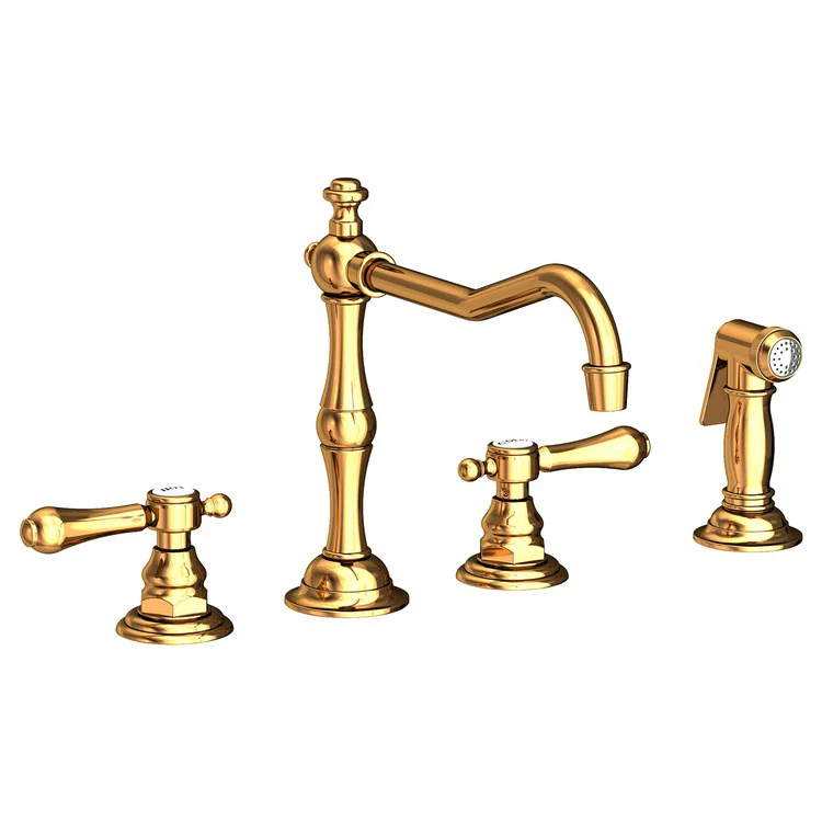 Kitchen Faucet Chesterfield 8 to 20 Inch Spread 2 Lever ADA Satin Gold PVD Pull Out Sidespray Spout Height 5-5/9 Inch Spout Reach 9-1/2 Inch 1.8 Gallons per Minute - Frankwebs