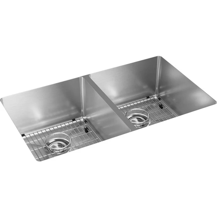 Sink Kit Crosstown 31.5 x 18.5 Inch Double Bowl Polished Satin Two Bottom Grids Two Deep Strainer Drains Cleanser Towel - Frankwebs