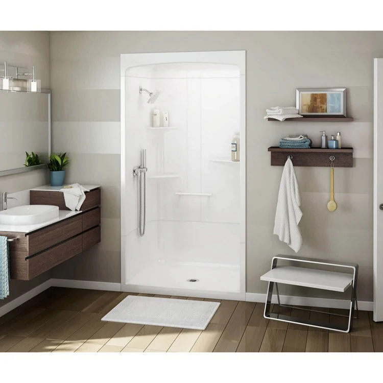 Shower Allia Rectangular 3 Piece White 48 x 34 Inch Acrylic Less Seat Center Drain - Frankwebs
