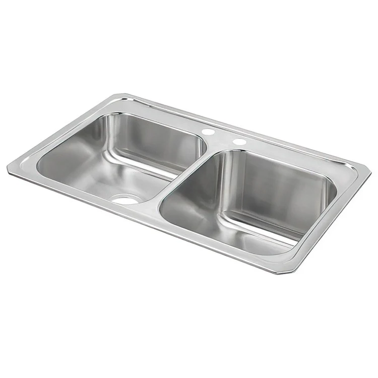Kitchen Sink Celebrity 33 x 22 Inch Double Bowl Drain Location Equal Right Primary Bowl 2 Hole Brushed Satin Drop-In Drain Location Center Full Spray Sides and Bottom - Frankwebs