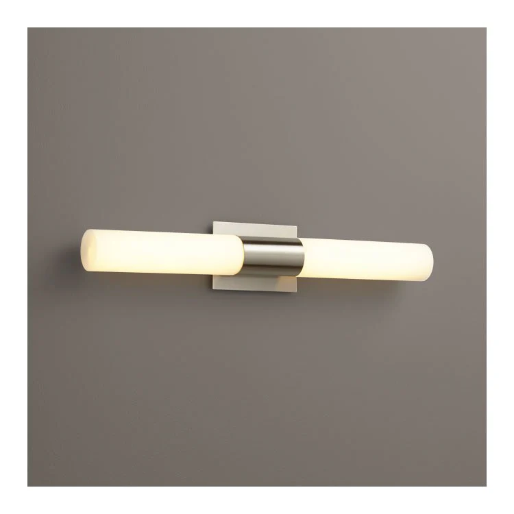 Magneta Two-Light LED Bathroom Vanity Fixture with Glass Shades - Satin Nickel - Frankwebs