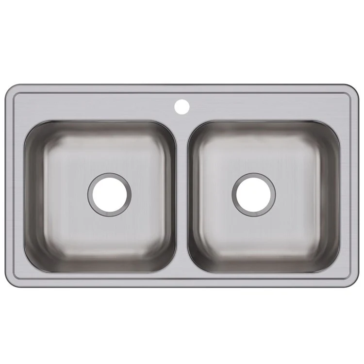 Kitchen Sink Dayton 33 x 19 Inch Double Bowl Equal 1 Hole Elite Satin Top Mount - Frankwebs