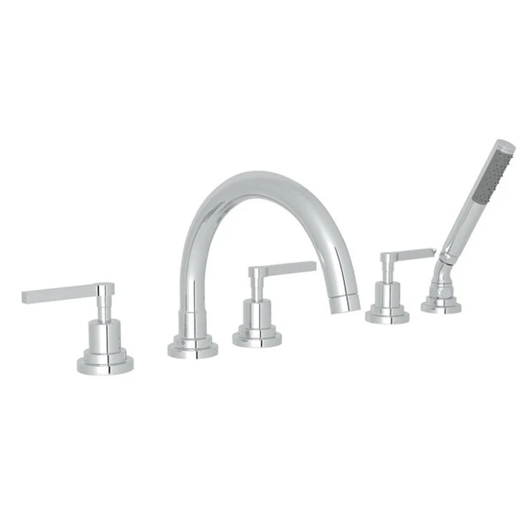 Tub Filler Lombardia Deck Mount with Handshower 3 Metal Lever C-Spout Matte Black - Frankwebs