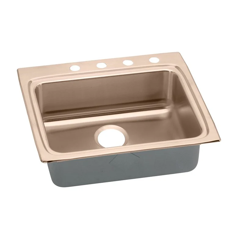 Kitchen Sink 25 x 22 Inch Single Bowl 4 Hole ADA Copper Drop-In Rectangle Drain Location Rear Center Depth 6-1/2 Inch Bottom Only Pads - Frankwebs