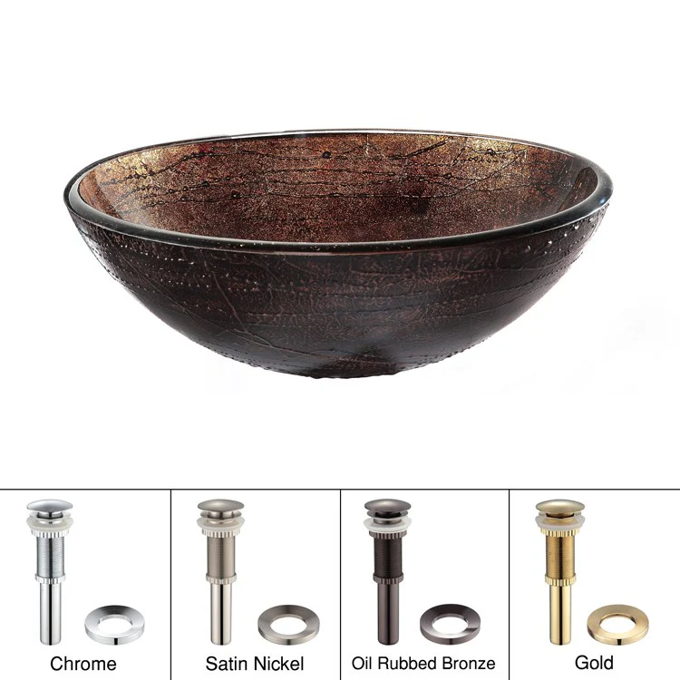 Copper Illusion Glass Vessel Sink with Pop-Up Drain and Mounting Ring - Frankwebs