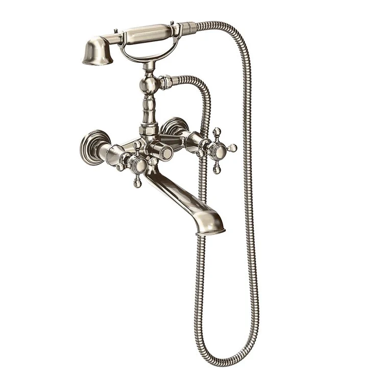 Tub Filler Victoria Wall Mount Exposed with Handshower 6 Inch Spread 2 Cross ADA Antique Brass 2 Hole - Frankwebs