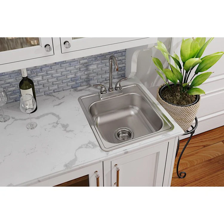 Bar Sink Dayton 17 x 19 Inch Single Bowl 1 Hole ADA Satin Drop-In Rectangle Drain Size 3-1/2 Inch - Frankwebs