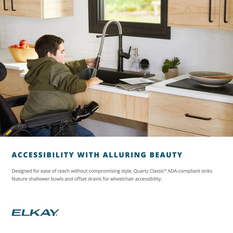 Kitchen Sink Quartz Classic 33 x 22 Inch Double Bowl with Perfect Drain ADA Greystone Drop-In Rectangle Drain Location Rear Center Depth 5-1/2 Inch - Frankwebs