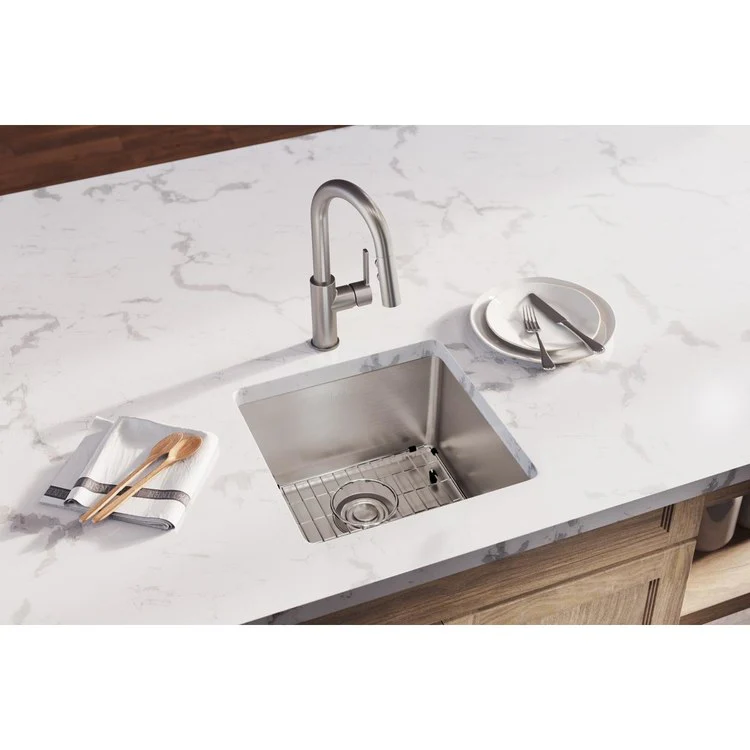 Sink Kit Lustertone Iconix 18.5 x 18.5 Inch Single Bowl Luminous Satin Bottom Grid Drain Strainer - Frankwebs