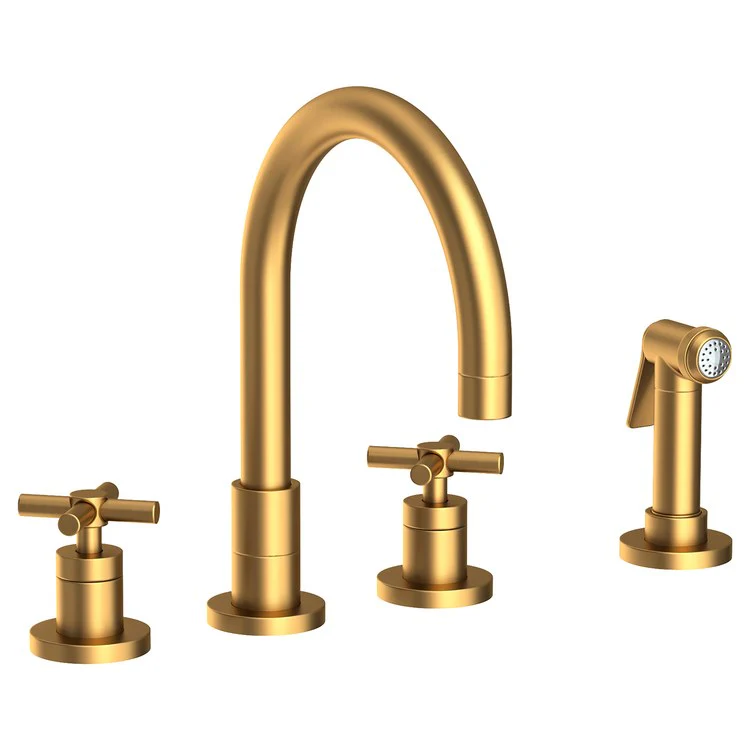 Kitchen Faucet East Linear 8 to 20 Inch Spread 2 Cross ADA Satin Brass PVD Pull Out Sidespray Spout Height 5-5/7 Inch Spout Reach 7-7/8 Inch 1.8 Gallons per Minute - Frankwebs