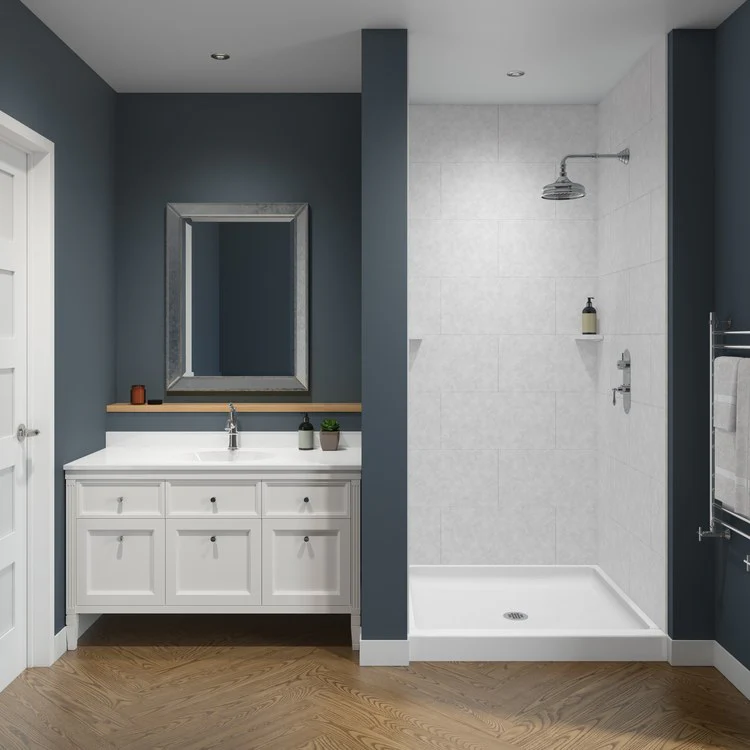 Shower Wall Kit Traditional Subway Tile Glue Up 36 x 62 x 96 Inch Ice Swanstone - Frankwebs