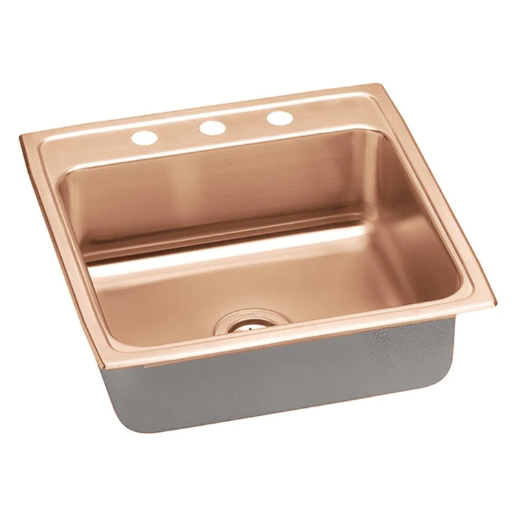Kitchen Sink 22 x 22 Inch Single Bowl 3 Hole ADA Copper Drop-In Square Drain Location Rear Center Depth 5 Inch Full Spray Sides and Bottom - Frankwebs