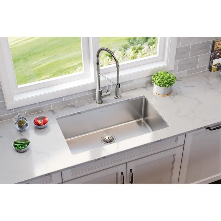 Kitchen Sink Lustertone Iconix 32.5 x 19.5 Inch Single Bowl Luminous Satin Undermount Drain Location Rear Center - Frankwebs