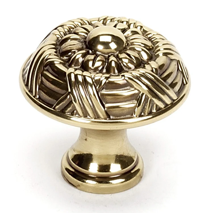 Knob Ribbon and Reed Round Polished Antique Brass 1-1/4 Inch 1-1/4 Inch 5/8 Inch - Frankwebs