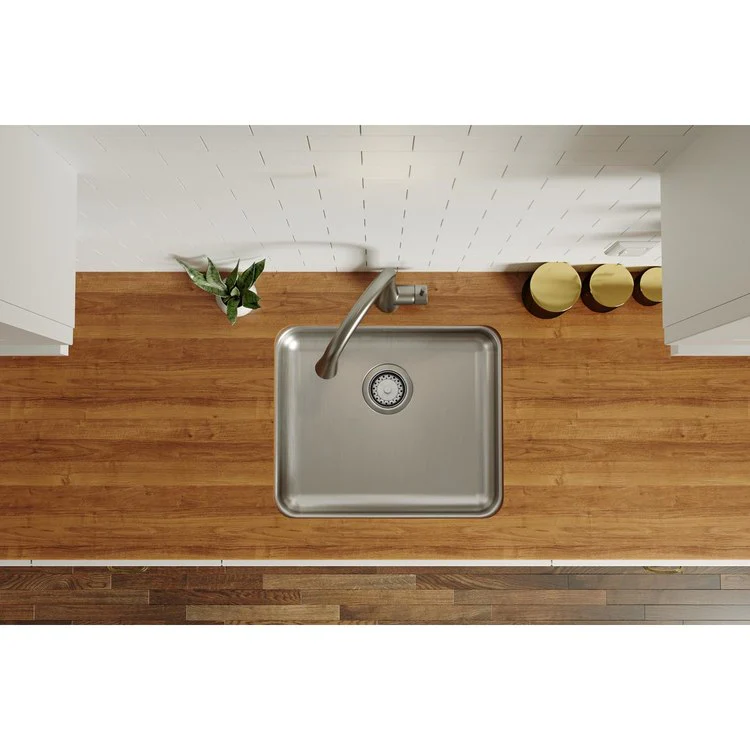 Kitchen Sink Lustertone Classic 21.5 x 18.5 Inch Single Bowl ADA Lustrous Satin Undermount Rectangle Drain Location Rear Center Depth 4-3/8 Inch Bottom Only Pads - Frankwebs