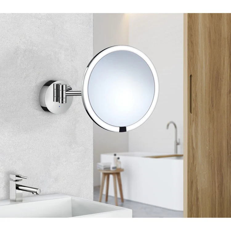 Shaving/Make Up Mirror Outline Wall Mount with LED Light Polished Chrome Round Framed 215 Millimeter - Frankwebs