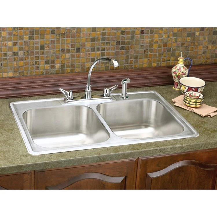 Kitchen Sink Dayton 33 x 22 Inch Double Bowl Equal 3 Hole Satin Drop-In 8-1/5 Inch - Frankwebs