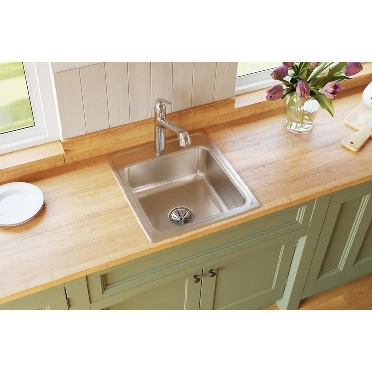 Kitchen Sink Gourmet 19.5 x 22 Inch Single Bowl Lustrous Satin Drop-In 10-1/8 Inch - Frankwebs