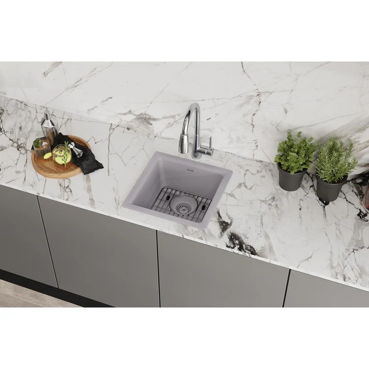 Kitchen Sink Quartz Classic 16 x 16 Inch Single Bowl Bar Kit with Faucet Greystone Drop-In Undermount - Frankwebs