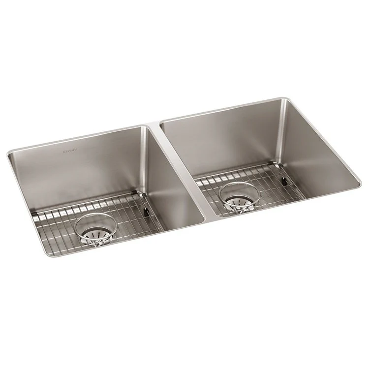 Kitchen Sink Lustertone Iconix 32.75 x 19.5 Inch Double Bowl Kit with Perfect Drain Luminous Satin Undermount - Frankwebs