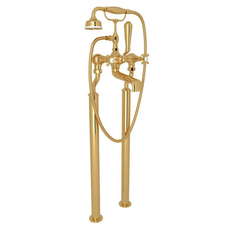 Tub Filler Georgian Era Exposed Floor Mount with Handshower 8 Inch Spread 3 Cross/Lever Polished Chrome - Frankwebs