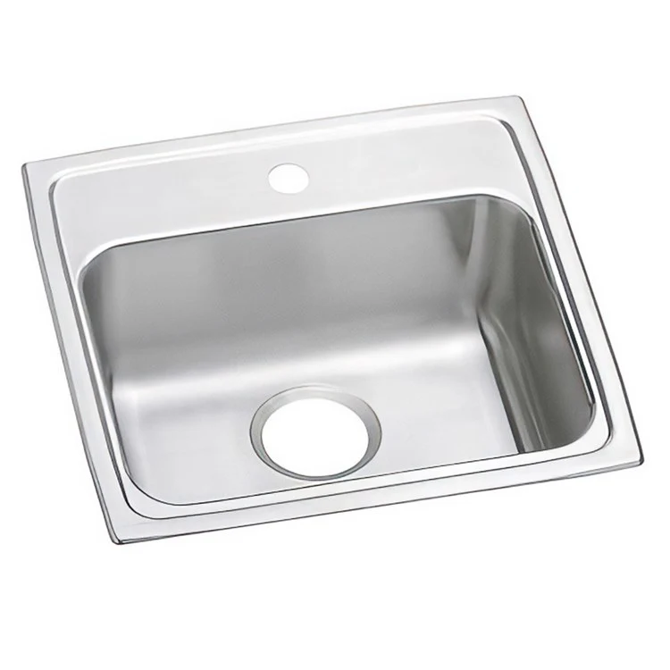 Kitchen Sink Lustertone Classic 19.5 x 19 Inch Single Bowl 1 Hole ADA Lustrous Satin Drop-In Rectangle Drain Location Rear Center Depth 4 Inch Bottom Only Pads - Frankwebs