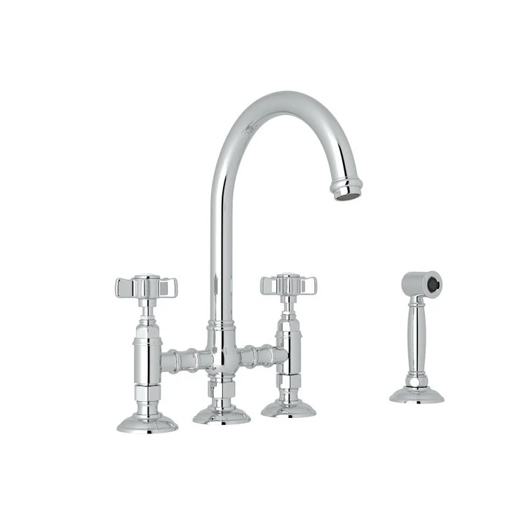 Kitchen Faucet San Julio with Sidespray 2 Five Spoke Handle Satin Nickel Column Spout Three Leg Bridge 1.5 Gallons per Minute - Frankwebs