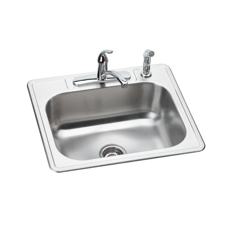 Kitchen Sink Dayton 25 x 22 Inch Single Bowl Kit with Faucet 4 Hole Elite Satin Drop-In - Frankwebs