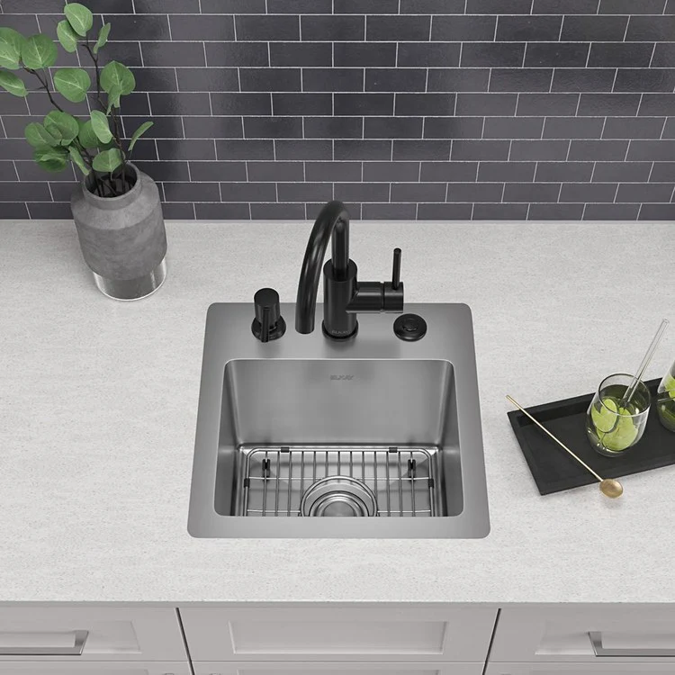 Bar Sink Crosstown 15 x 15 Inch Single Bowl Dual Mount Kit 3 Hole Polished Satin Drop-In Undermount Square Drain Size 3-1/2 Inch - Frankwebs