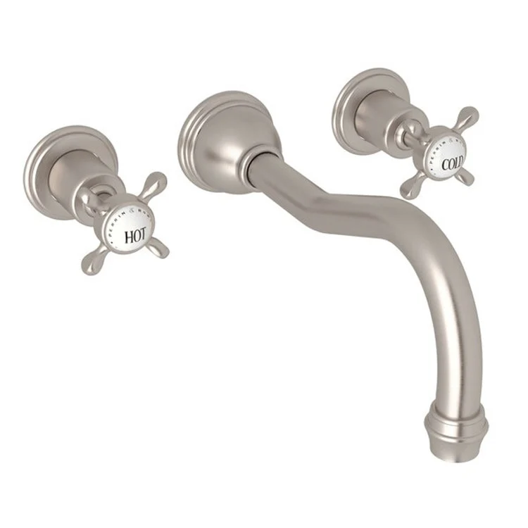 Tub Filler Edwardian Wall Mount 2 Cross Column Spout Satin Nickel - Frankwebs