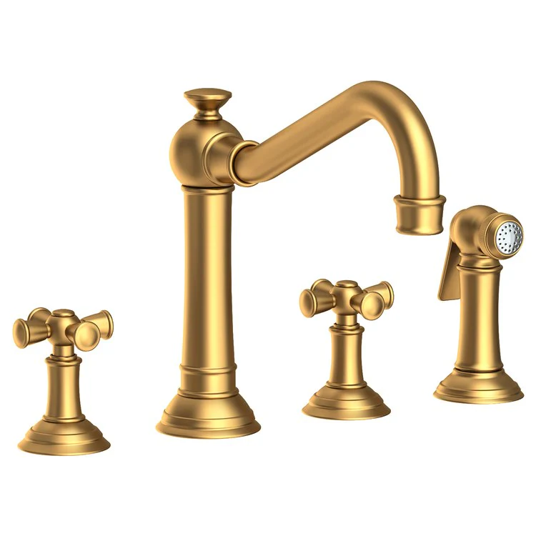Kitchen Faucet Jacobean Widespread 8 Inch Spread 2 Cross ADA French Gold PVD Sidespray Spout Height 6 Inch 1.8 Gallons per Minute - Frankwebs