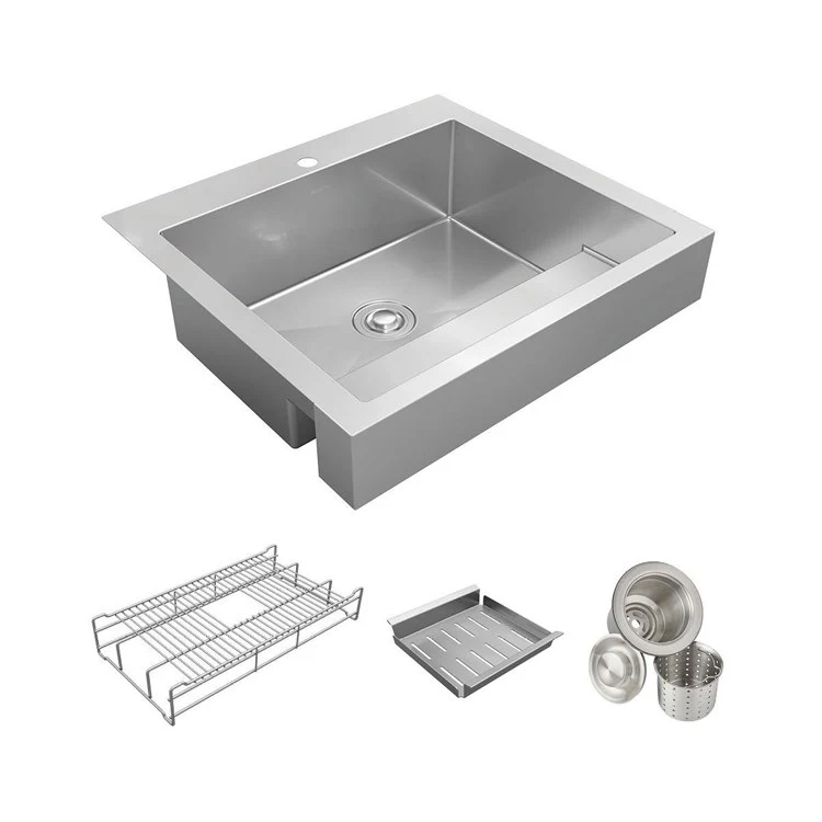 Kitchen Sink Dart Canyon 30 x 27.25 Inch Single Bowl Workstation ADA Polished Satin Farmhouse Rectangle Drain Location Rear Center Depth 9-2/3 Inch Full Spray Sides and Bottom with Sides and Bottom Pads Work Shelf - Frankwebs