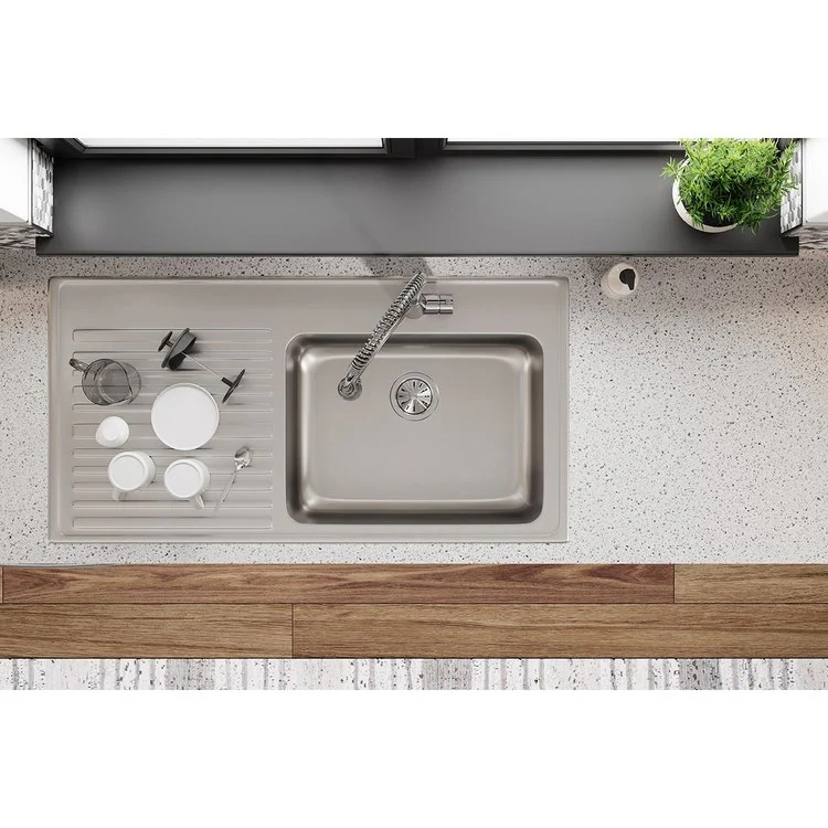 Kitchen Sink Lustertone Classic 43 x 22 Inch Single Bowl with Left Drainboard 1 Hole Lustrous Satin Drop-In - Frankwebs