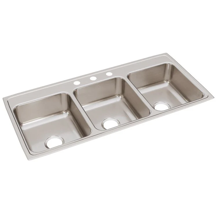 Kitchen Sink Lustertone Classic 46 x 22 Inch Triple Bowl 3 Hole Lustrous Satin Drop-In Drain Location Center Bottom Only Pads - Frankwebs