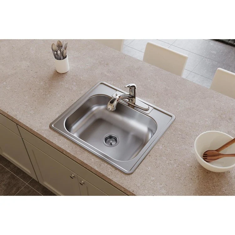 Kitchen Sink Dayton 25 x 22 Inch Single Bowl 1 Hole ADA Satin Top Mount Rectangle Drain Location Center Depth 6-4/7 Inch Bottom Only Pads - Frankwebs