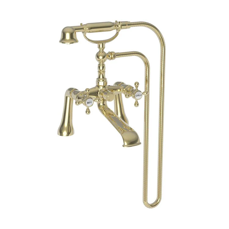 Tub Filler Astor Deck Mount Exposed with Handshower 7-1/4 Inch Spread 2 Cross ADA Antique Brass 2 Hole - Frankwebs