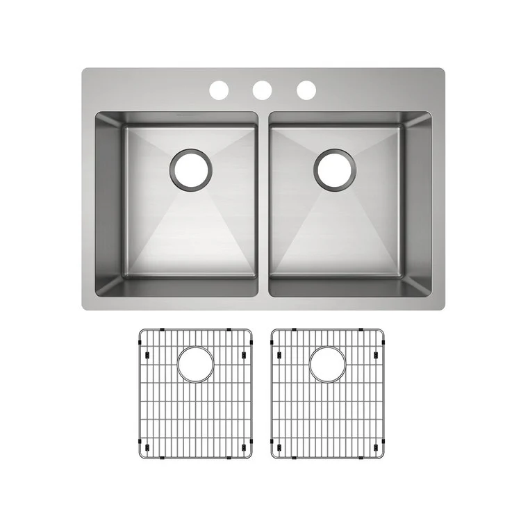 Kitchen Sink Crosstown 33 x 22 Inch Double Bowl Equal Kit 3 Hole Polished Satin Drop-In Undermount - Frankwebs