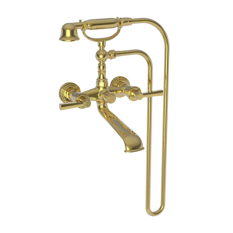 Tub Filler Miro Wall Mount Exposed with Handshower 6 Inch Spread 2 Lever ADA Satin Gold PVD 2 Hole - Frankwebs