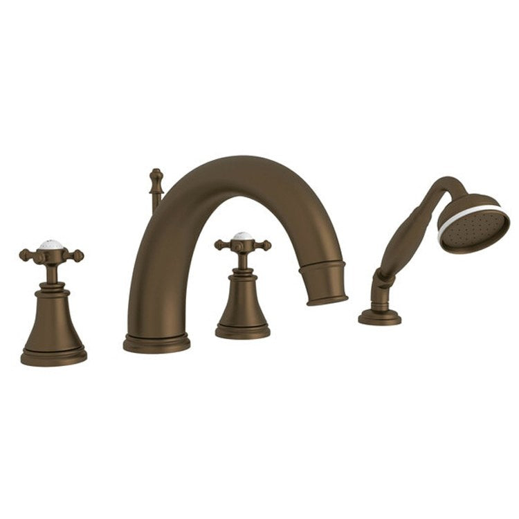 Tub Filler Georgian Era Deck Mount with Handshower 2 Cross C-Spout English Gold - Frankwebs