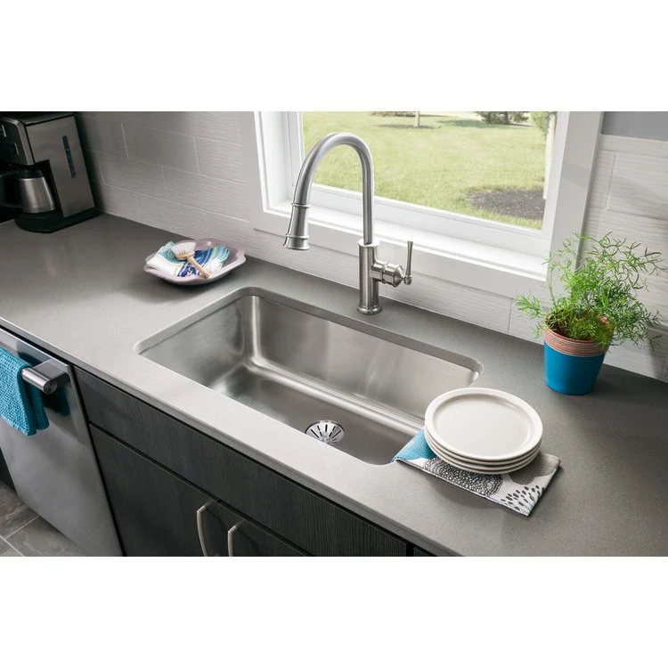 Kitchen Sink Lustertone Classic 30.5 x 18.5 Inch Single Bowl Perfect Drain Lustrous Satin Undermount Drain Location Rear Center - Frankwebs