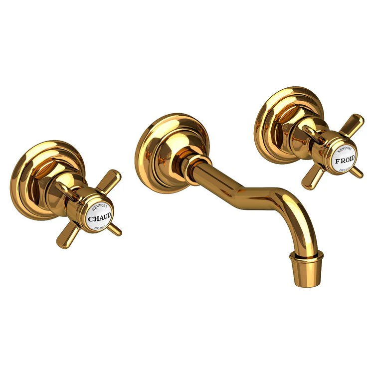 Lavatory Faucet Fairfield Wall Mount 8 Inch Spread 2 Cross ADA WaterSense Satin Gold PVD 1.2 Gallons per Minute Less Drain 3 Hole - Frankwebs