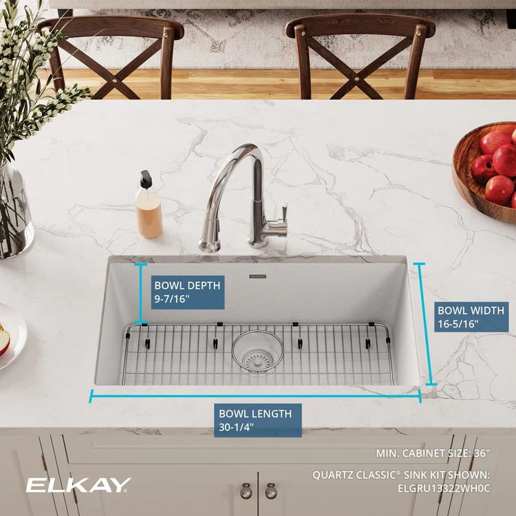 Kitchen Sink Quartz Classic 33 x 18.5 Inch Single Bowl White Undermount - Frankwebs
