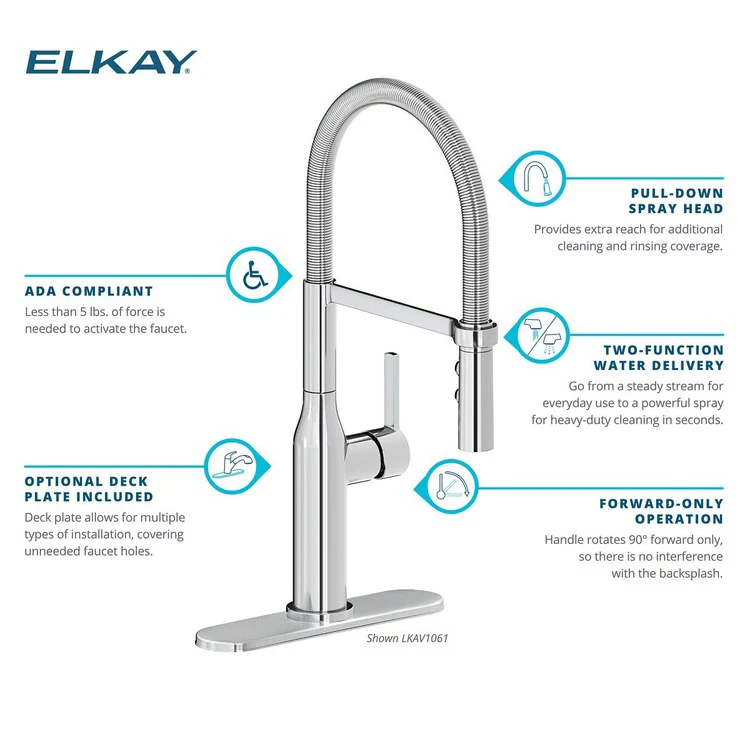 Kitchen Faucet Avado Deck Mount 1 Forward Only Lever ADA Lustrous Steel Semi-Pro 1 Hole Spout Height 20-1/16 Inch - Frankwebs