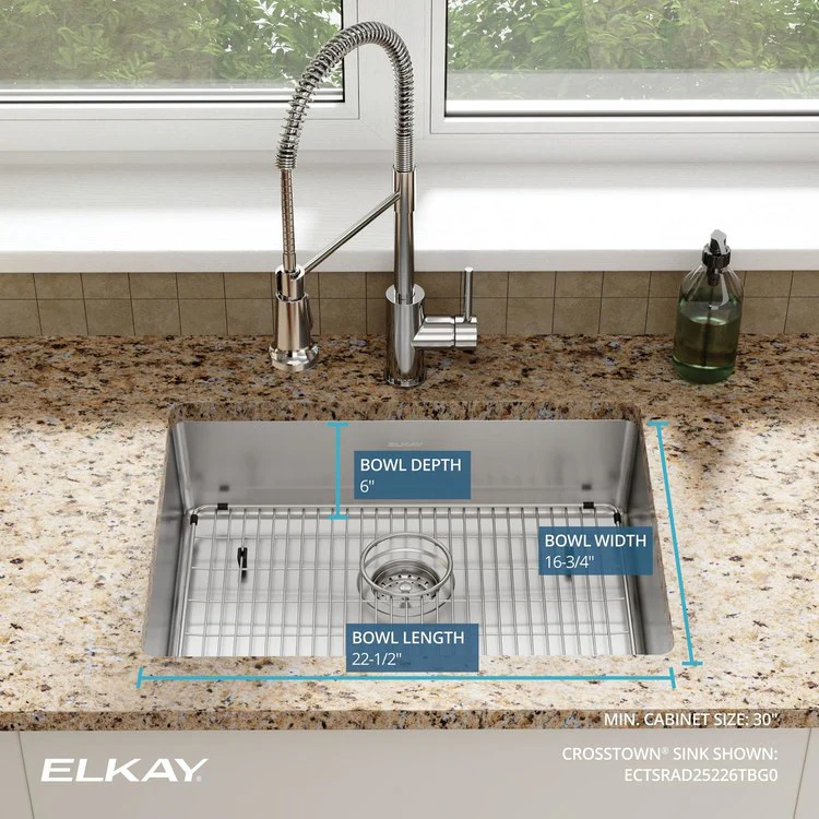 Kitchen Sink Crosstown 25 x 22 Inch Single Bowl ADA Polished Satin Drop-In Undermount Rectangle Drain Location Rear Center Depth 6 Inch Sound Guard - Frankwebs