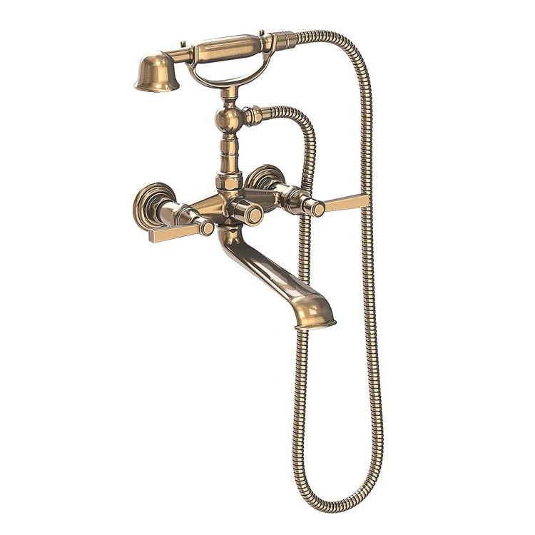 Tub Filler Astor Wall Mount Exposed with Handshower 6 Inch Spread 2 Lever ADA Polished Brass Uncoated Living 2 Hole - Frankwebs